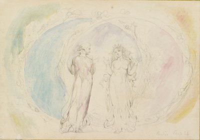 Beatrice och Dante i Tvillingarna, mitt i lågornas sfärer, 1825-1827 av William Blake