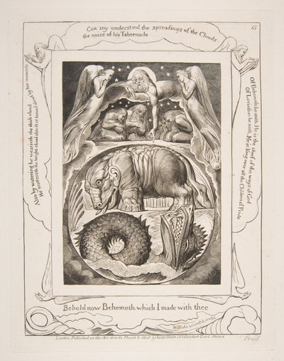 Behemoth och Leviathan, från Illustrationer av Jobs bok, 1825-26. av William Blake
