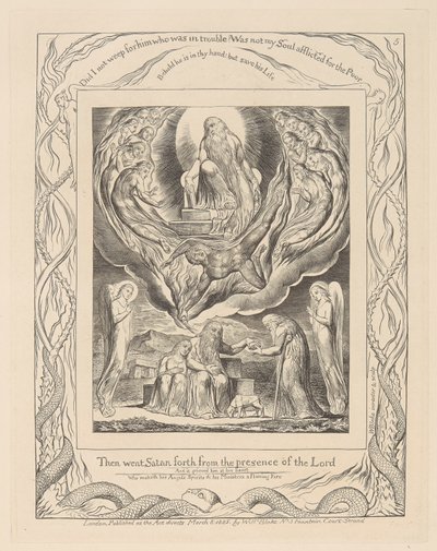 Jobs bok, tavla 5, Satan som går ut från Herrens närvaro och Jobs kärlek av William Blake