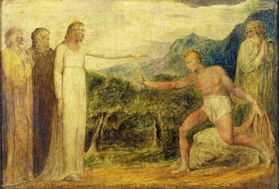 Kristus ger Bartimeus syn (tempera med penna och bläck på duk) av William Blake