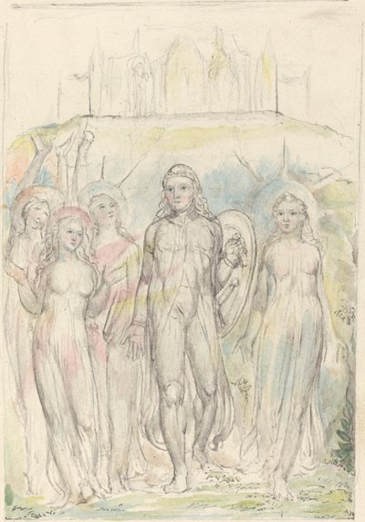 Kristen med trons sköld, tar avsked med sina följeslagare av William Blake