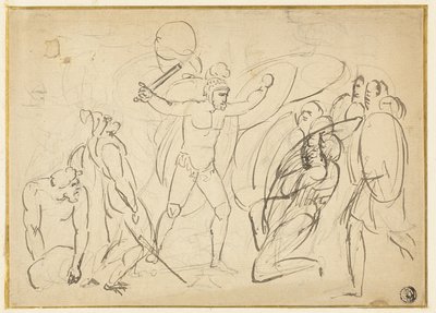 Klassisk strid (recto); Skiss av manlig naken (verso) av William Blake