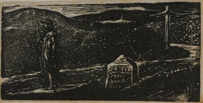 Colinets resa: Milstolpe markerad LXII Miles till London, från Vergilius Pastoraler av William Blake