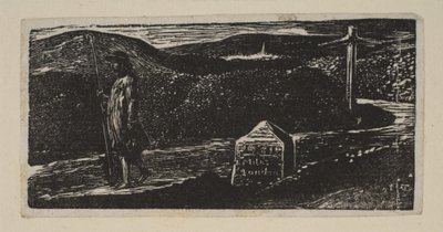 Colinets Journey, Milestone Marked LXII Miles to London, från Thorntons Pastorals of V..., 1821. av William Blake
