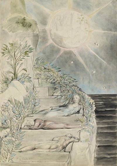 Dante och Statius sover, Virgil tittar av William Blake