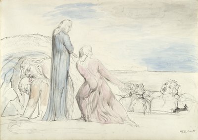 Dante griper förrädaren Bocca i håret, illustration till "Den gudomliga komedin" av Dante Alighieri av William Blake