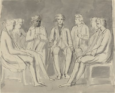 Grupp män som sitter i en cirkel [recto] av William Blake