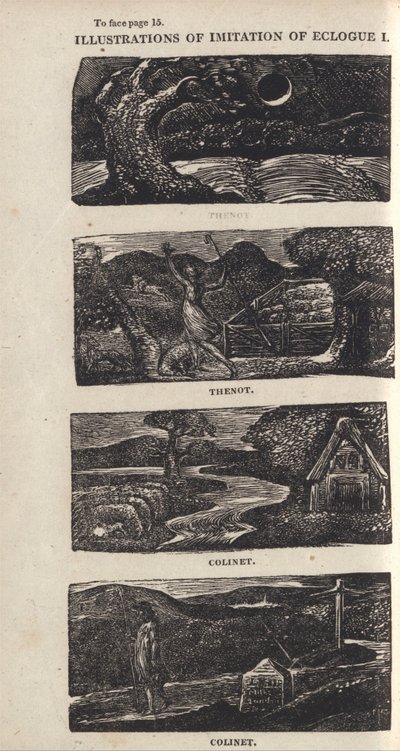 Illustrationer av imitation av Eclogue I, sida 15 av William Blake