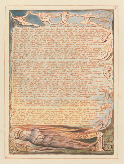 Jerusalem, tavla 19, Hans barn förvisades från hans bröst... av William Blake