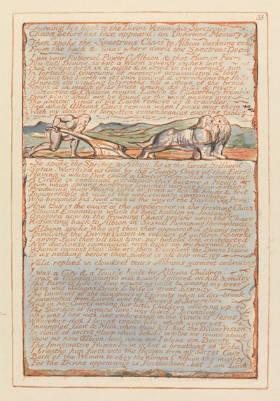 Jerusalem, tallrik 33, vänder ryggen till den gudomliga visionen .... av William Blake