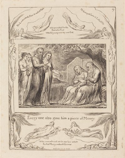 Job tar emot välgörenhet av William Blake