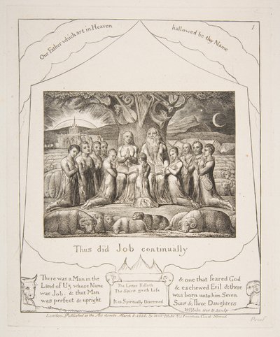 Job och hans familj, från illustrationer av Jobs bok, 1825-26. av William Blake