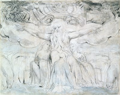 Job och hans döttrar (penna, penna och grått bläck) av William Blake