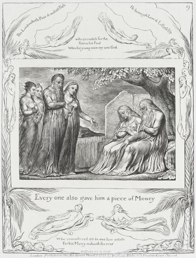 Job och hans hustru tar emot allmosor av William Blake