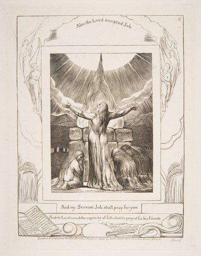 Jobs Sacrifice, från illustrationer av Jobs bok, 1825-26. av William Blake