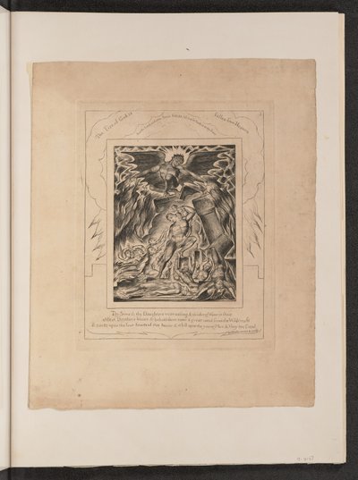 Jobs söner och döttrar överväldigade av Satan, 1825. av William Blake