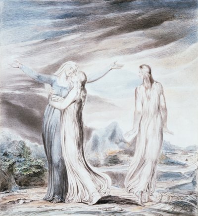 Noomi vädjar till Rut och Orpa att återvända till Moabs land av William Blake