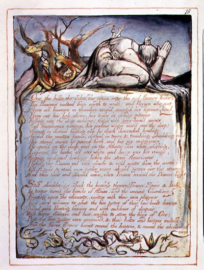 "Over the Hills", platta 16 från "America, a Prophecy" (Amerika, en profetia) av William Blake