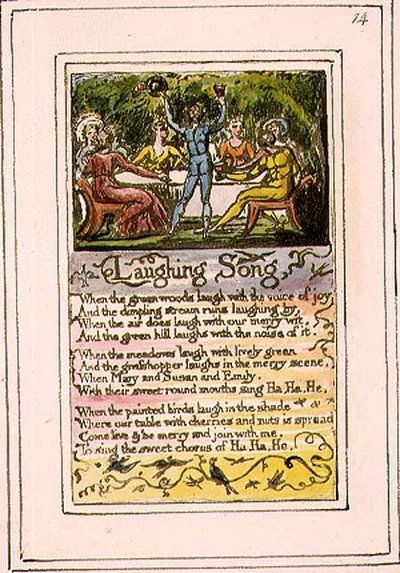 P.124-1950.pt14 Skrattande sång: plåt 14 från Songs of Innocence and of Experience (kopia R) c.1802-08 (etsning, tusch och akvarell) av William Blake