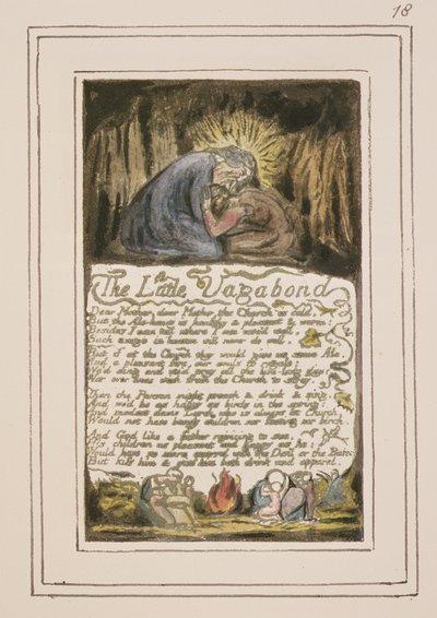 P.124-1950.pt46 Den lille vagabonden: plåt 46 från Songs of Innocence and of Experience (kopia R) c.1802-08 (etsning, bläck och wc) av William Blake