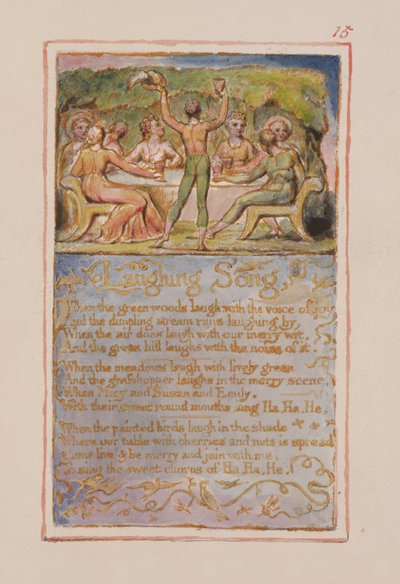 P.125-1950.pt15 Laughing Song: plåt 15 från Songs of Innocence and of Experience (kopia AA) c.1815-26 (etsning, bläck och wc) av William Blake