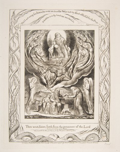 Satan går ut från Herrens närvaro, från illustrationer av Jobs bok, 1825-26. av William Blake