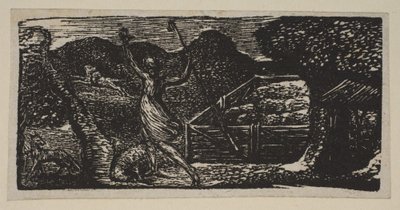 Shepherd Chases Away a Wolf, från Thorntons Pastorals of Virgil, 1821. av William Blake