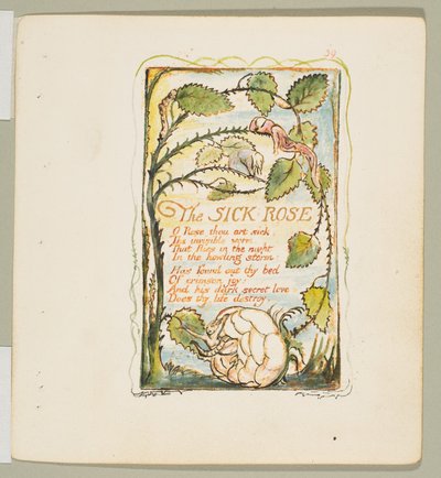 Sånger om oskuld och erfarenhet: The Sick Rose, ca. 1825. av William Blake