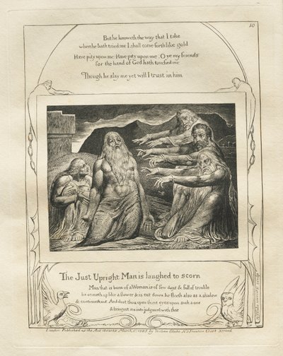 Jobs bok: Pl. 10, Den rättfärdiga mannen skrattas till förakt av William Blake