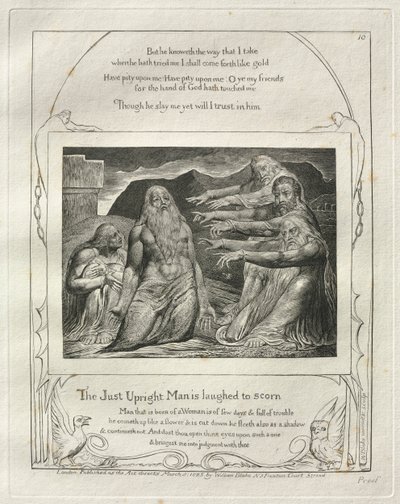 Jobs bok: Pl. 10, The Just Upright Man utskrattas till förakt av William Blake