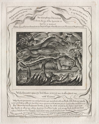 Jobs bok: Pl. 11, Med drömmar på min säng skrämmer du mig och skrämmer mig / med syner av William Blake