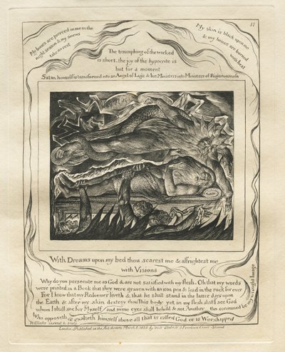 Jobs bok: Pl. 11, Med drömmar på min säng skrämmer du mig och skrämmer mig..., 1825. av William Blake