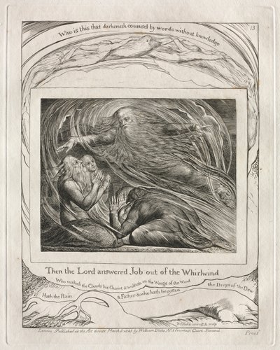 Jobs bok: Pl. 13, Då svarade Herren Job ur virvelvinden, 1825. av William Blake