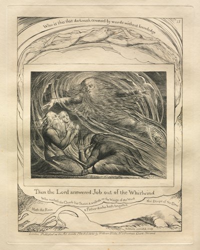 Jobs bok: Pl. 13, Då svarade Herren Job ur virvelvinden, 1825. av William Blake