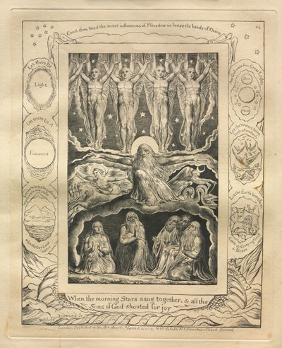 Jobs bok: Pl. 14, När morgonstjärnorna sjöng tillsammans, och alla Guds söner..., 1825. av William Blake