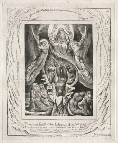 Jobs bok: Pl. 16, Du har uppfyllt de ondas dom, 1825. av William Blake