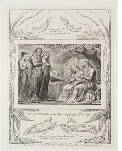 Jobs bok: Pl. 19, Var och en gav honom också en penning, 1825. av William Blake