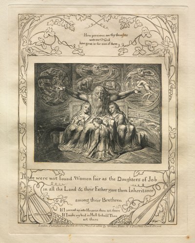 Jobs bok: Pl. 20, Det fanns inte kvinnor vackra som Jobs döttrar i hela landet, av William Blake
