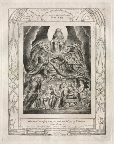 Jobs bok: Pl. 2, När den Allsmäktige ännu var med mig, När mina barn..., 1825. av William Blake