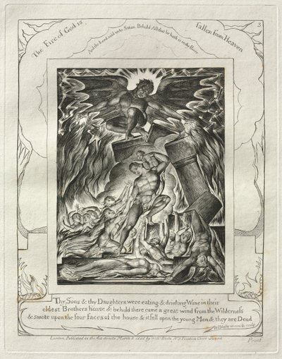 Jobs bok: Pl. 3, Dina söner och dina döttrar åt och drack vin..., 1825. av William Blake