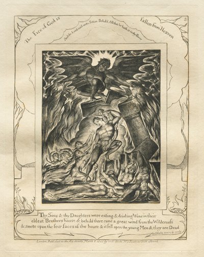 Jobs bok: Pl. 3, Dina söner och dina döttrar åt och drack vin..., 1825. av William Blake