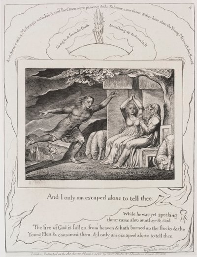 Jobs bok: Pl. 4, och jag är bara ensam för att berätta för dig, 1825. av William Blake