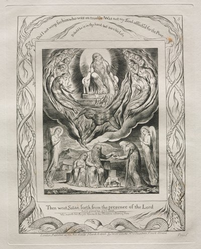 Jobs bok: Pl. 5, Då gick Satan ut från Herrens närvaro av William Blake
