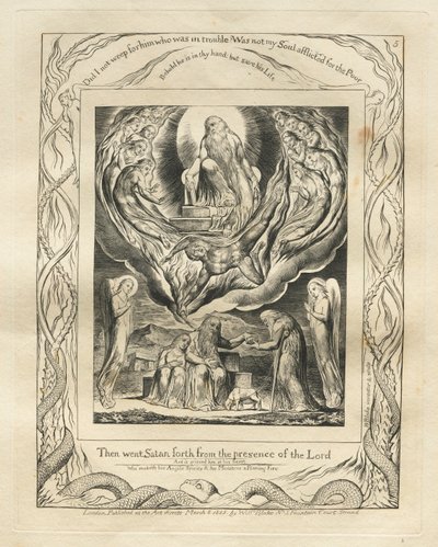 Jobs bok: Pl. 5, Då gick Satan ut från Herrens närvaro av William Blake