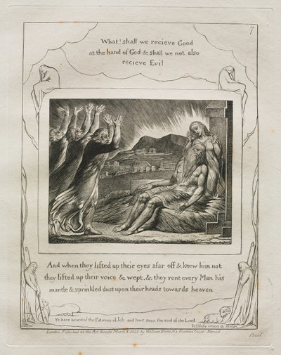 Jobs bok: Pl. 7, Och när de lyfte upp sina ögon på avstånd och inte kände honom / lyfte de sina röster och grät av William Blake