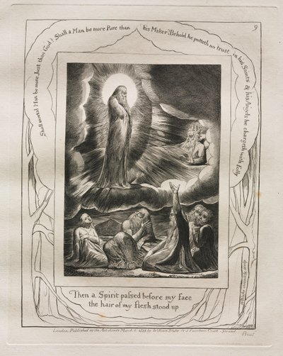 Jobs bok: Pl. 9, Då gick en Ande för mitt ansikte / mitt kötts hår reste sig av William Blake