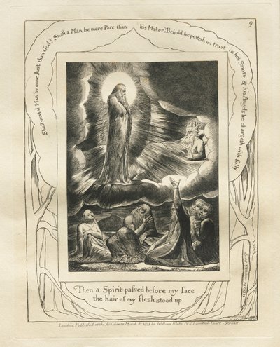 Jobs bok: Pl. 9, Då gick en Ande framför mitt ansikte, mitt kötts hår reste sig, 1825. av William Blake