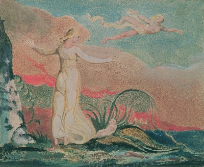 Thel-boken; Plåt 4 Thel in the Vale of Har, 1794 (färgtryckt reliefetsning) av William Blake