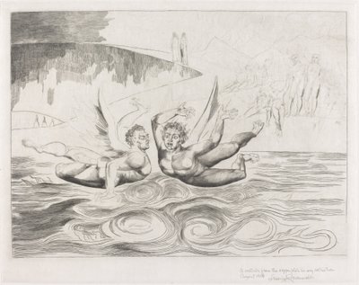 Cirkeln av de korrupta tjänstemännen, djävlarna som masar varandra, 1827. av William Blake