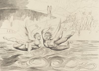Cirkeln av de korrupta tjänstemännen, djävlarna som masar varandra, 1827. av William Blake